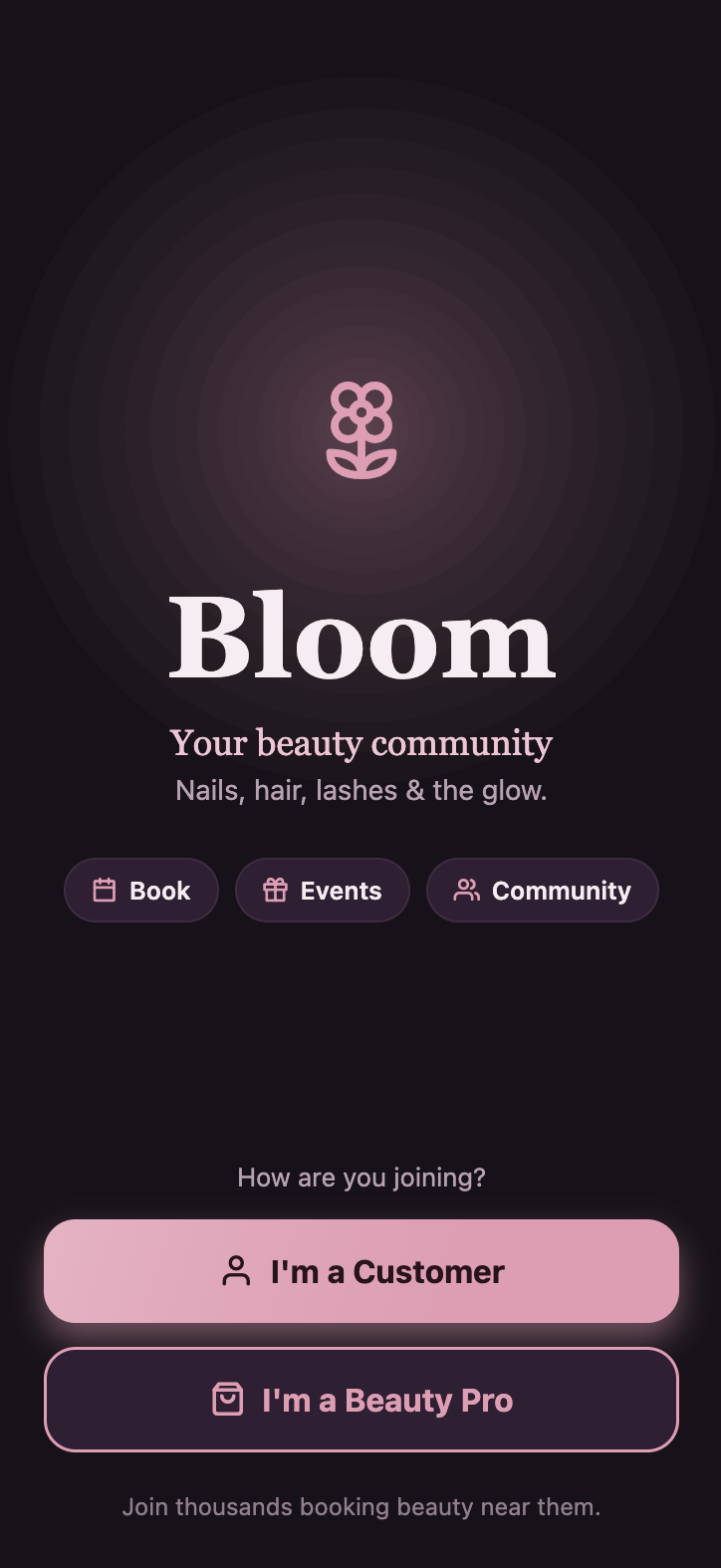 Bloom welcome screen